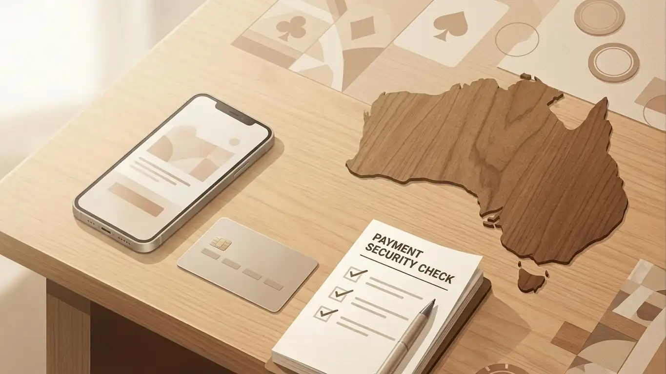 Editorial illustration of Australian mobile payments and careful casino decision checking