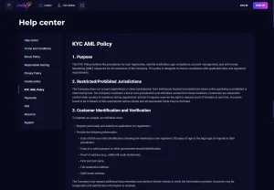 Lucky7even official KYC AML policy showing identity verification requirements